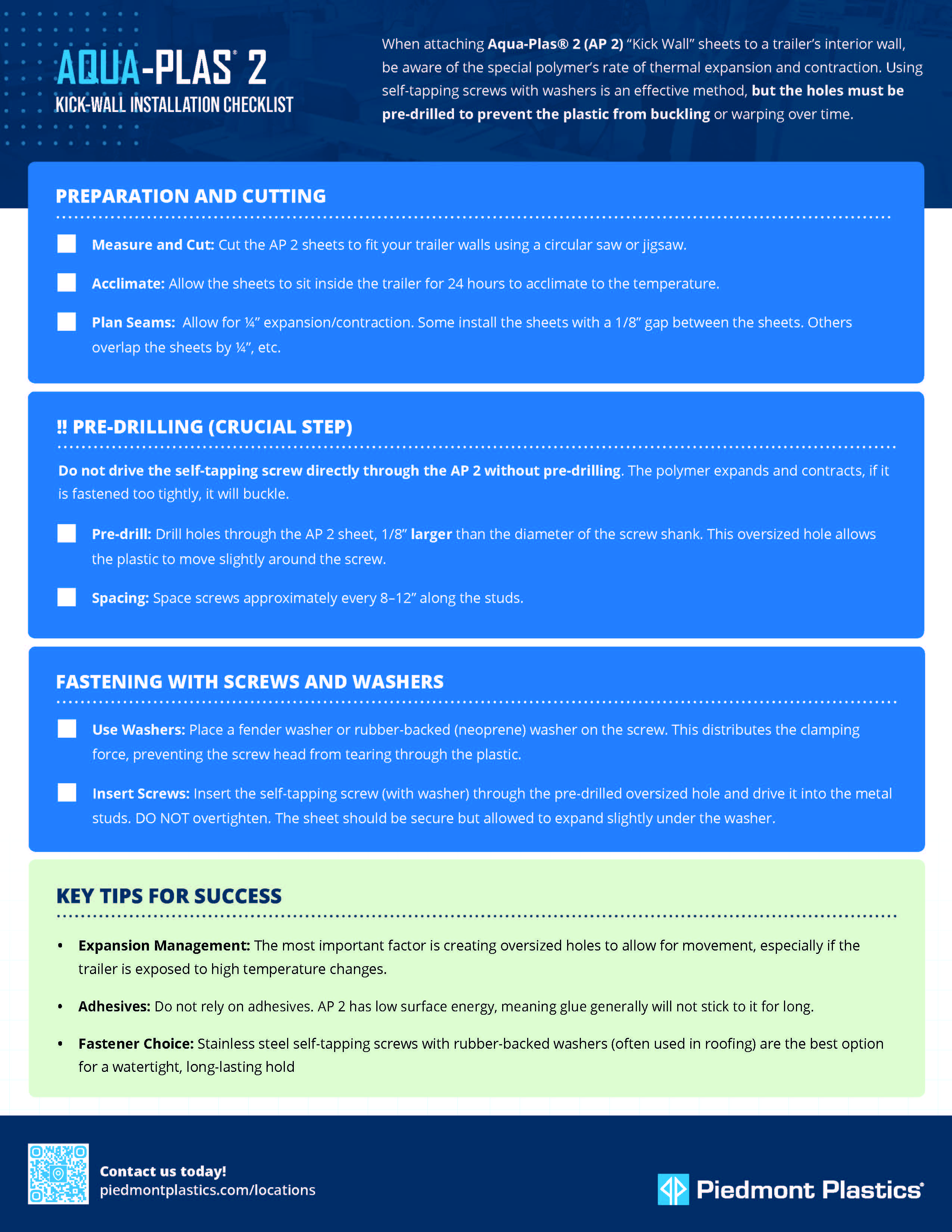 Aqua-Plas® 2 Kick Wall Installation Checklist