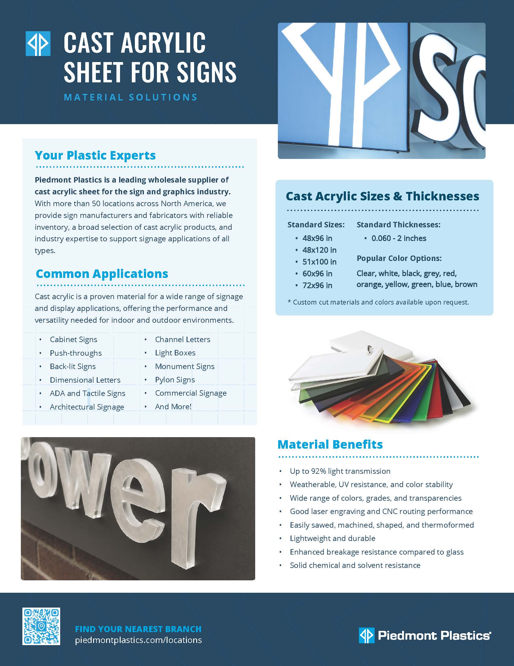 Piedmont Plastics Cast Acrylic Sheet for Signage