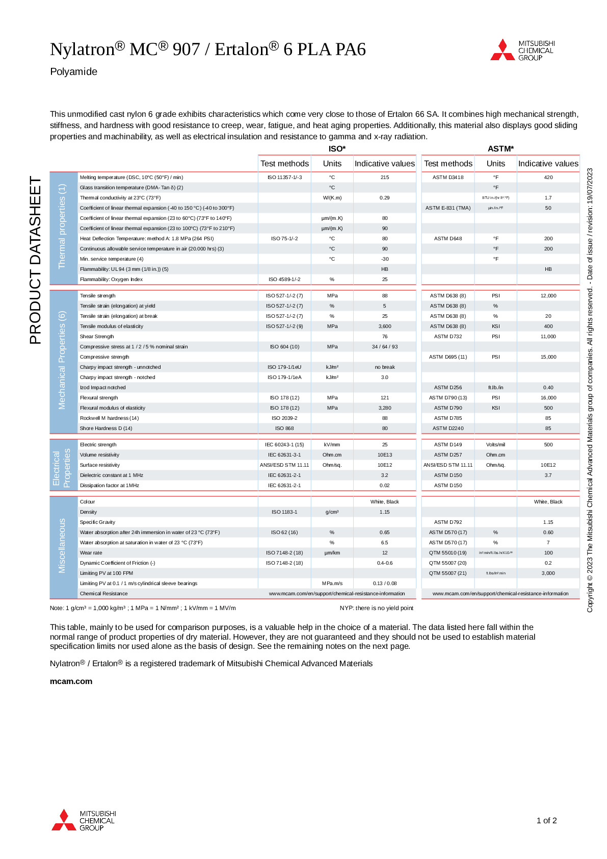 Nylatron MC 907 / Ertalon 6 PLA PA6