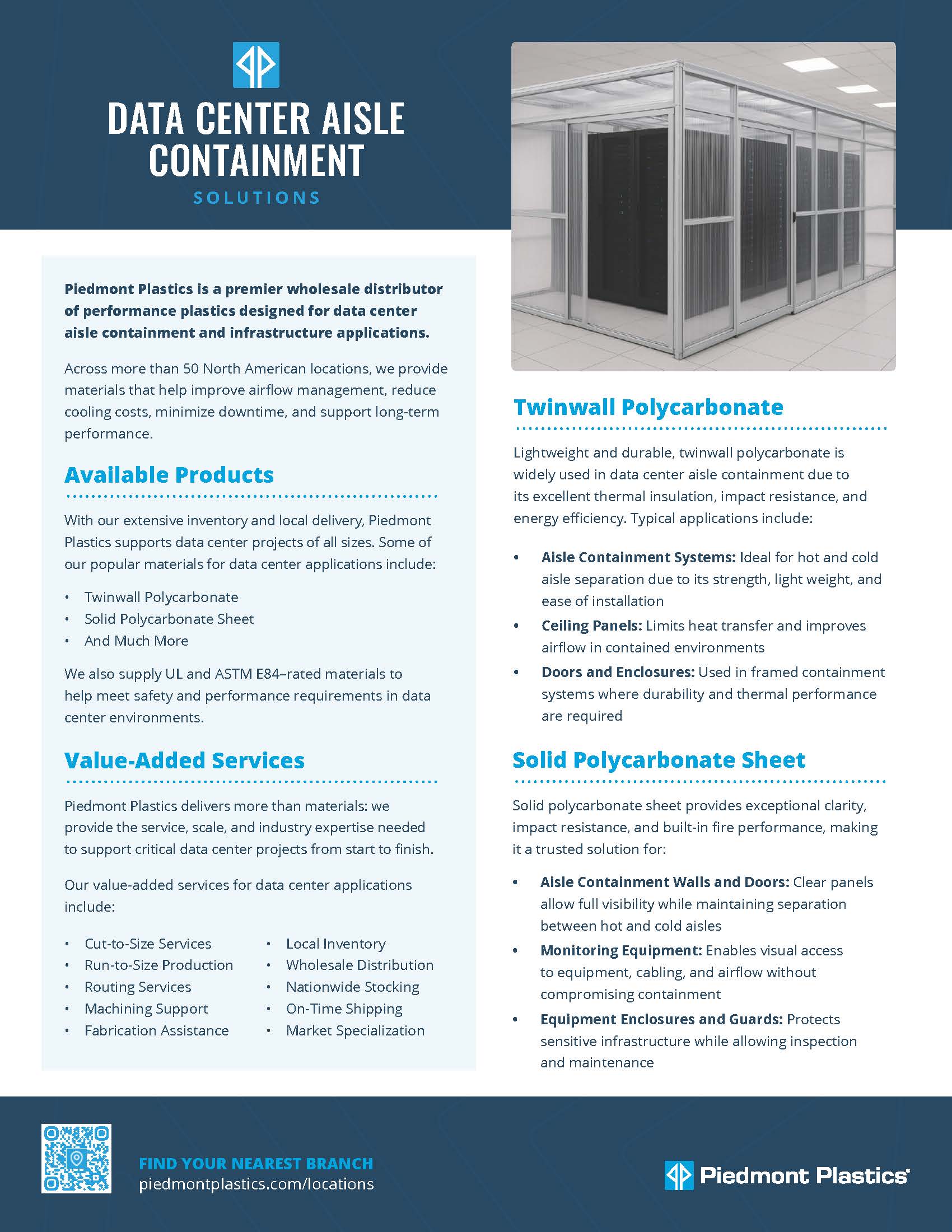 Piedmont Plastics Data Center Aisle Containment Solutions